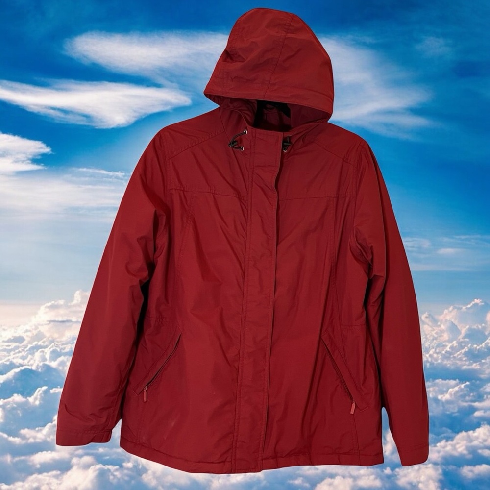 Eddie Bauer Womens Maroon Red Hooded Jacket Coat Womens Size L Y2K Outdoor